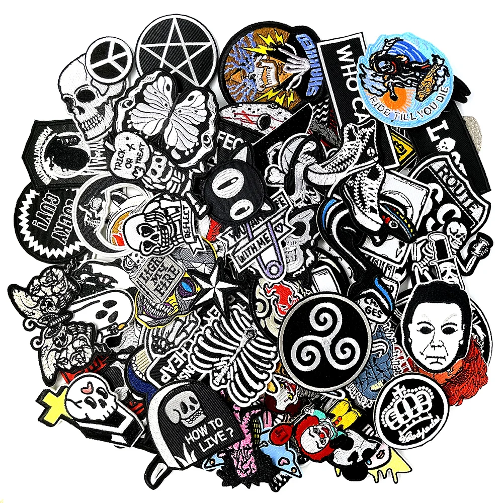 100Pcs/Lot Random Mix Iron on Patches Embroidered Applique Clothes Apparel Sewing Supplies Decoration Cloth Repair Mend Patch