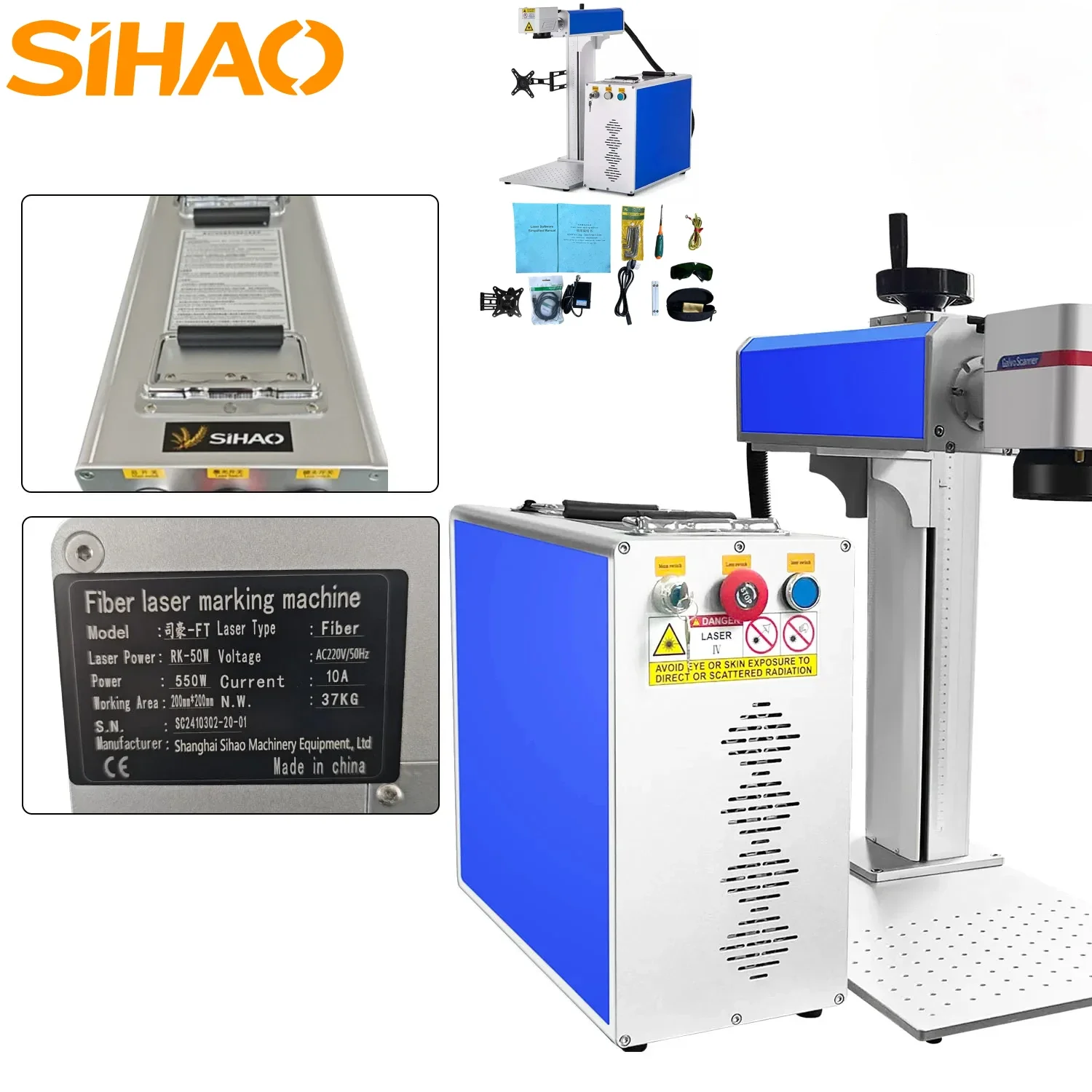 

SIHAO Laser Marking Machine 30/50W Fiber Laser Engraving Metal Stainless Steel Cutting Gold Silver Ring Fiber Cutter
