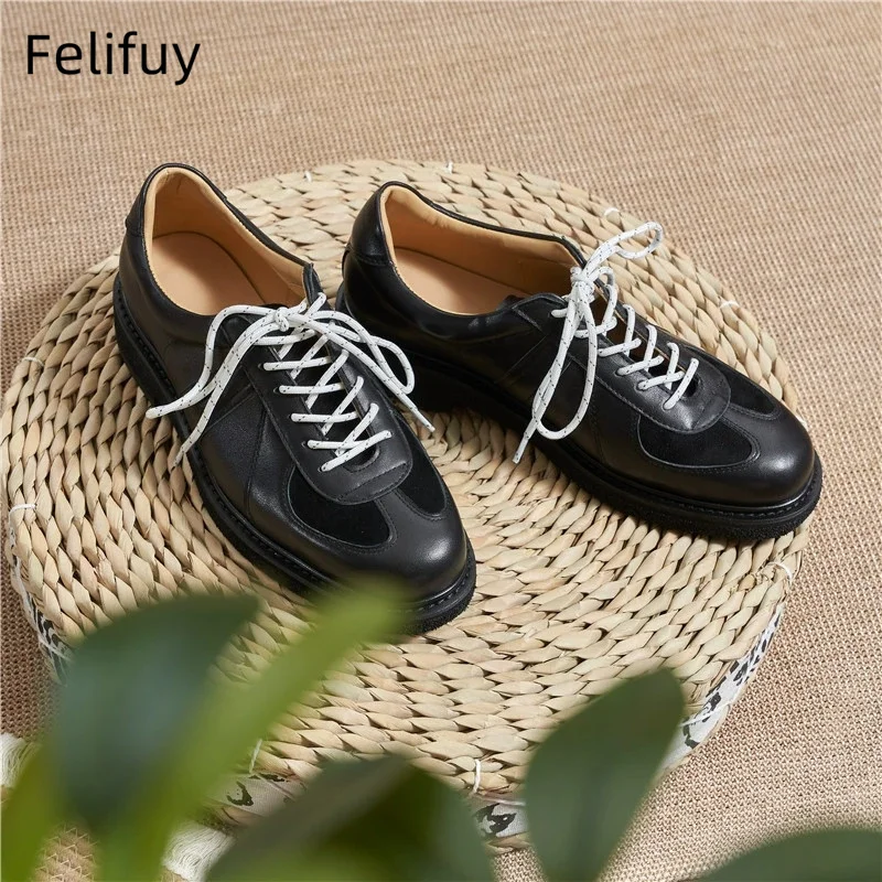 Genuine Leather Patchwork Shoes Men's Low Top Board Casual Lightweight American Retro Sports Shoes Breathable Cow Leather Shoes