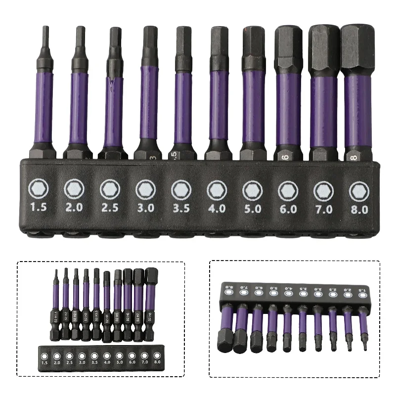 

10Pcs Hex Head Wrench Drill Bit With Screwdrivers Bit Holder Set 1/4" Quick Release Shank Magnetic Screwdriver Bit Tools H1.5-H8