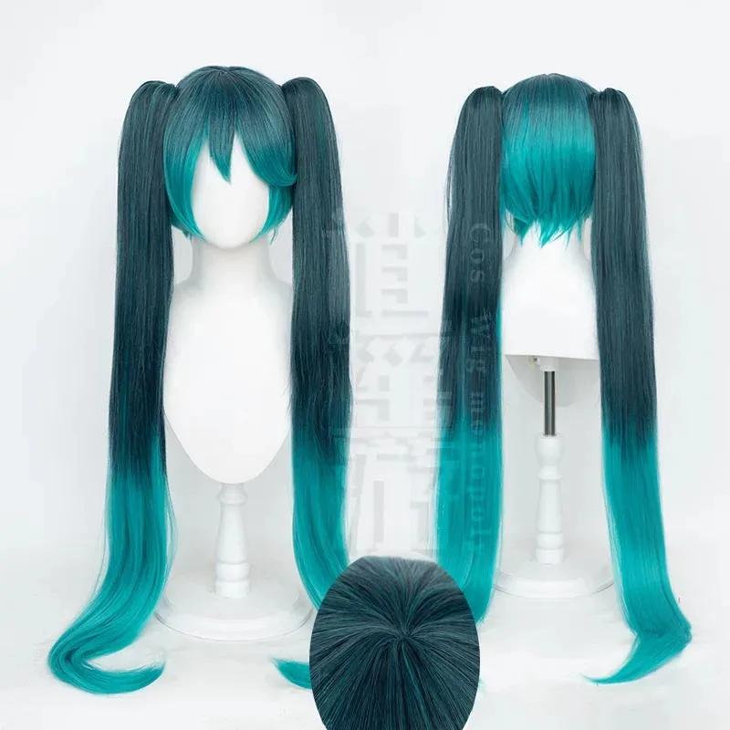 アニメミクコスウィッグ-105-センチメートルダブル馬尾ダブルカラー段階的な耐熱合成初音髪コスプレウィッグ-ウィッグキャップ