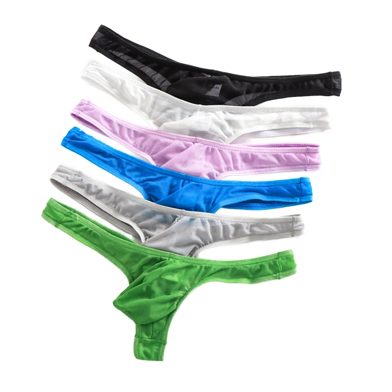 6PCS Men's Underwear Thongs G-string  Low Rise Sexy Lingerie See Through Mesh Penis Pouch Hombre Panties Transparent Underpants