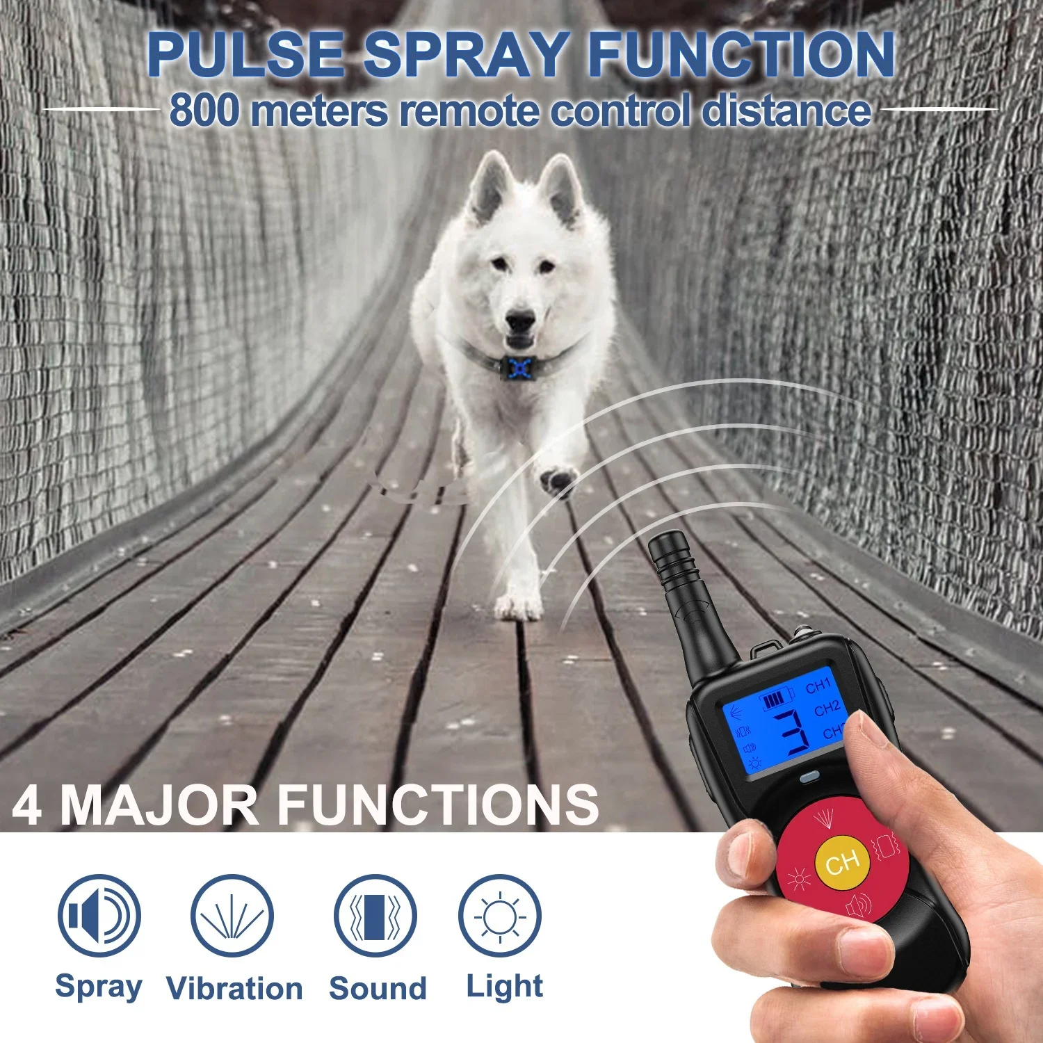 aCross-border Best-selling Rechargeable Smart Pet 800m Remote Control Spray Anti-Barking Dog Training Device Touch Switch Sound