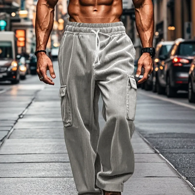 

2026 New Corduroy Men's Retro American Loose Tooling Multi-pocket Straight Casual Trousers Men Track Pants Jeans