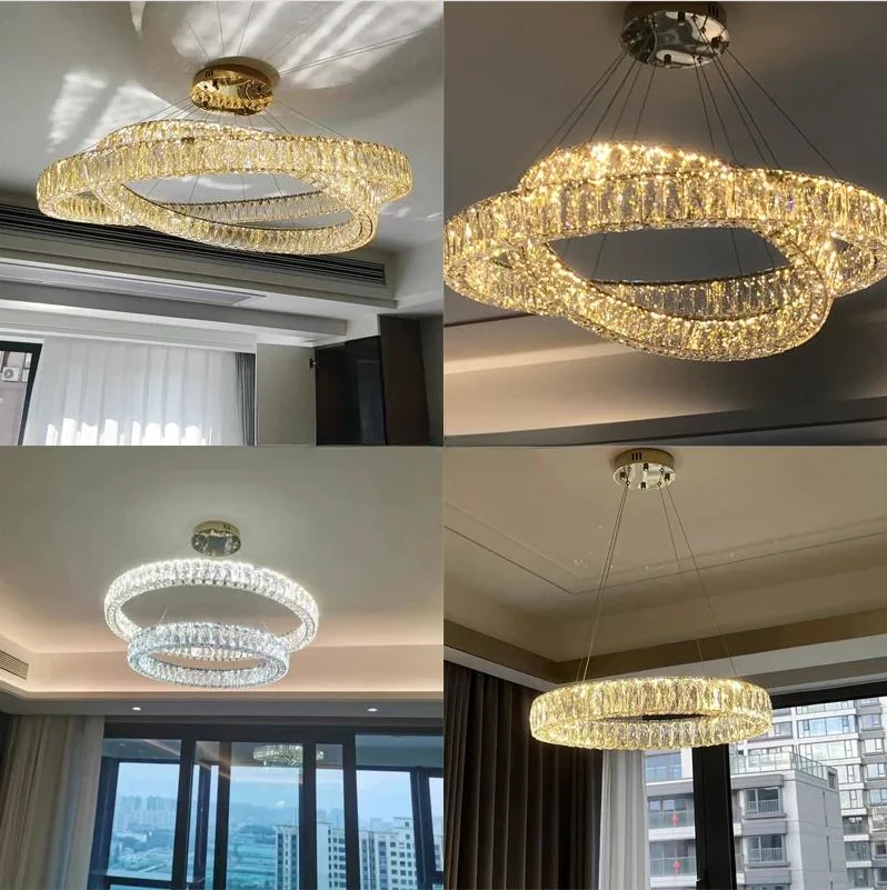 Okrągły kryształowy żyrandol lampa LED Indoor Modern 40 60 80 100CM okrągły pierścień lampa wisząca do salonu jadalnia sypialnia