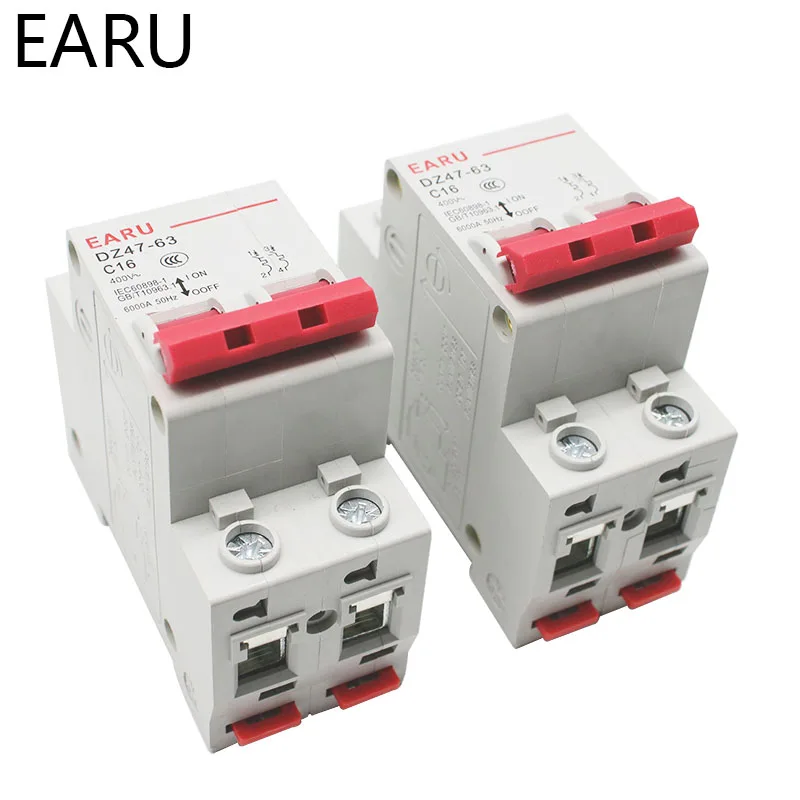 C45N 2 Pole 3A/6A/10A/16A/20A/32A/40A/50A/63A 400V~ C Type Mini Circuit Breaker Mcb Mounting 35mm Din Rail Breaking Capacity 6KA