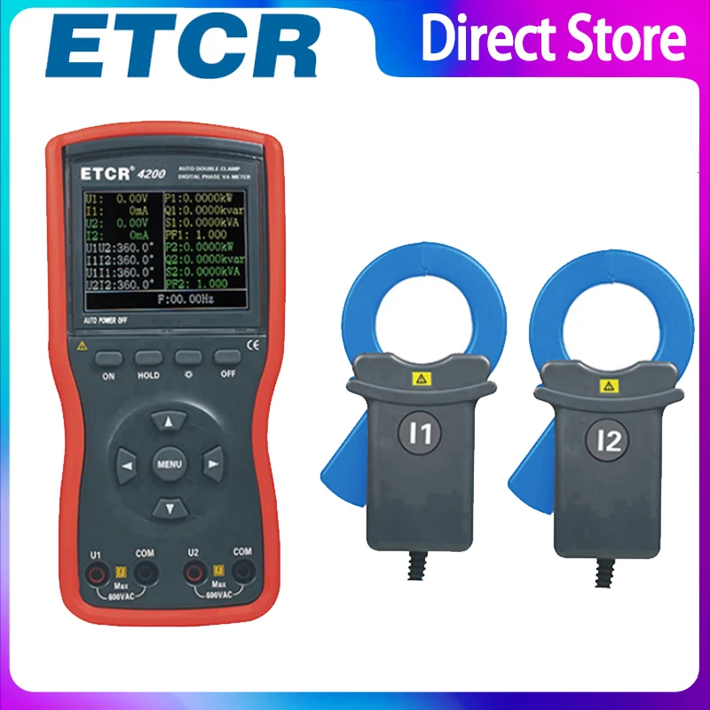 ETCR4200 Large Caliber Double Clamp Digital Phase Voltmeter Measurement Frequency,Phase Sequence,Power Factor and Others.