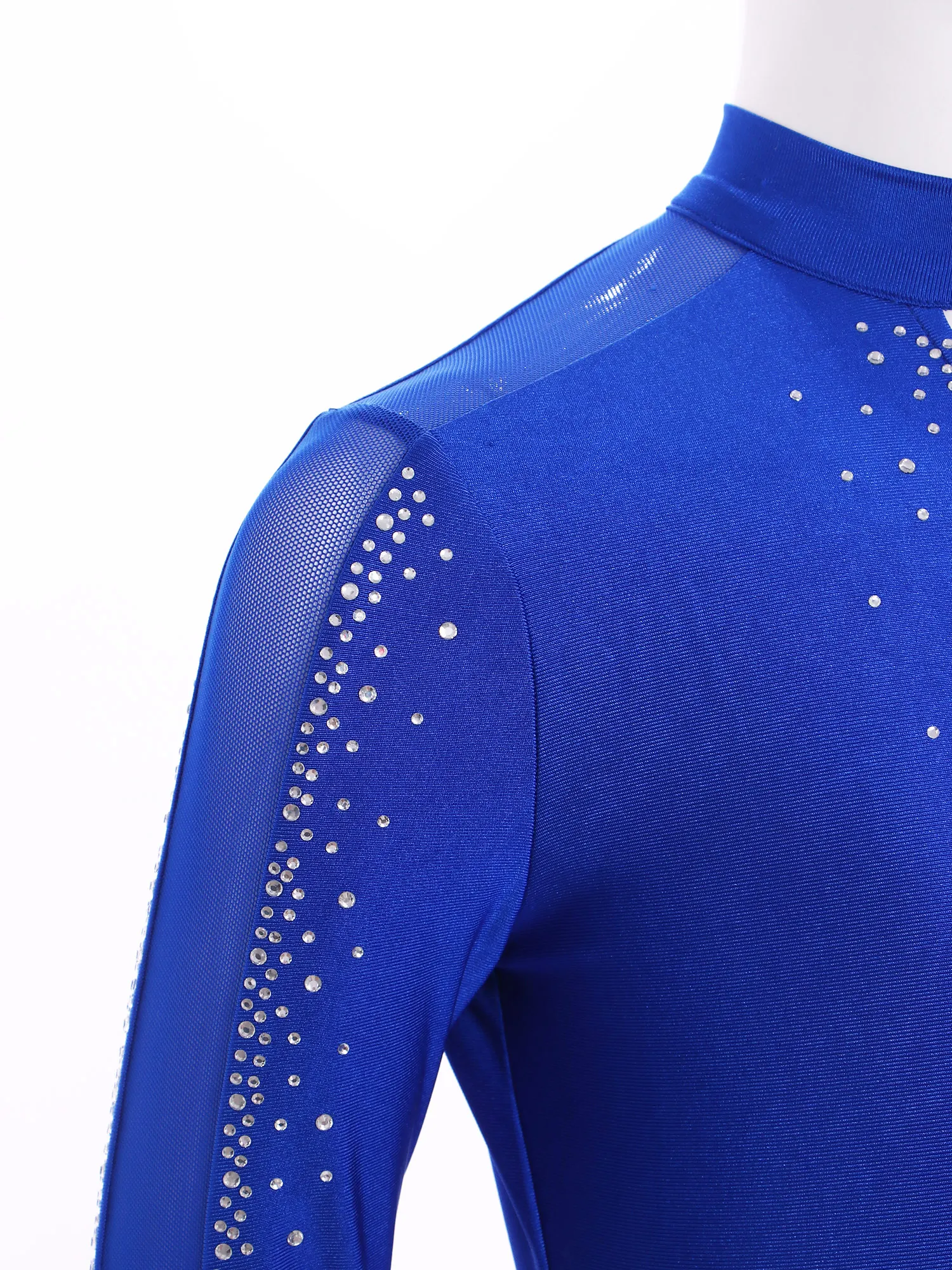 Kids Boys Latin Jazz Dance Leotard Rhinestone Long Sleeve Hollow Out Jumpsuit Ballet Gymnastic Figure Skating Bodysuit Costume