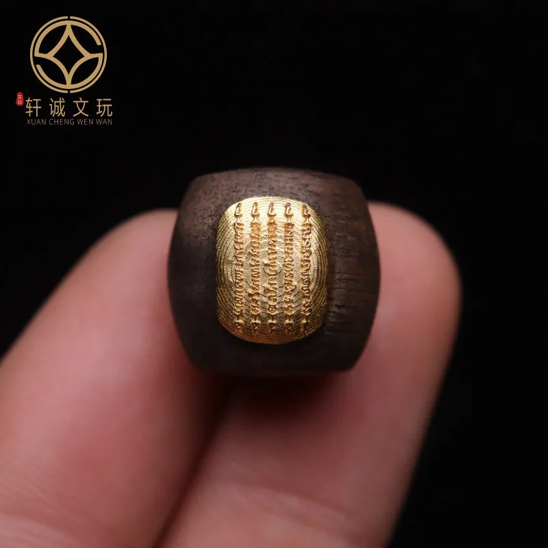 Authentic S925 Silver Gold Coated Natural Qinan Agarwood Five Buddhist Sutras Inlaid Old Barrel Loose Beads DIY Craft Accessory