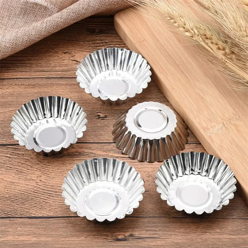 10pcs Nonstick Ripple Aluminum Alloy Egg Tart Mold Flower Shape Reusable Cupcake and Muffin Baking Cup Tartlets Pans Moulds