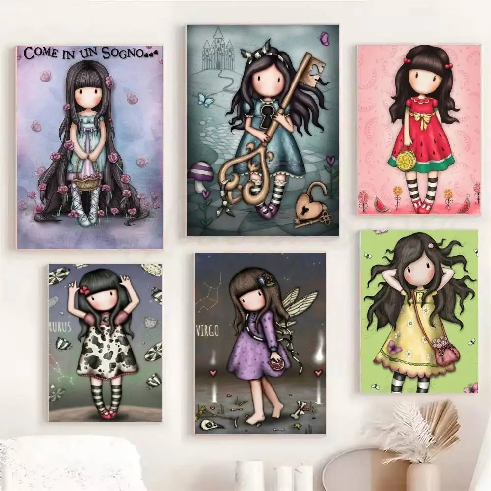 S-Santoro-G-Gorjuss-Cartoon-Girl Posters Fancy Wall Sticker for Living Room Bar Decoration Wall Decor
