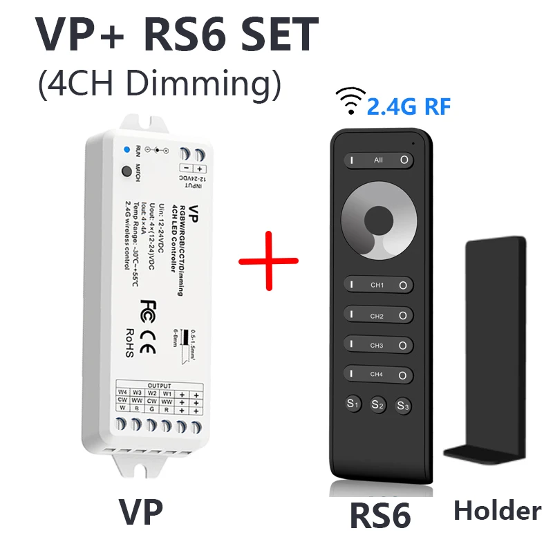 

VP 4CH MINI LED Light Dimmer Controller DC12V-24V 2.4G RF RS6 Wireless Remote PWM for 5050 5630 RGB/RGBW/CCT LED Light Strip