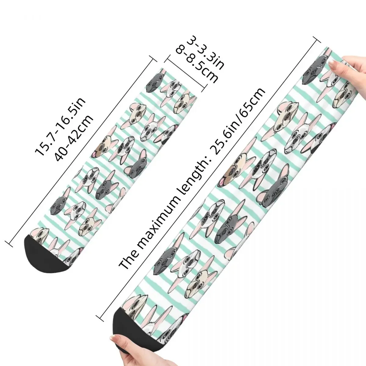 All The Frenchies Aqua Stripes French Bulldog Socks Male Mens Women Autumn Stockings Printed