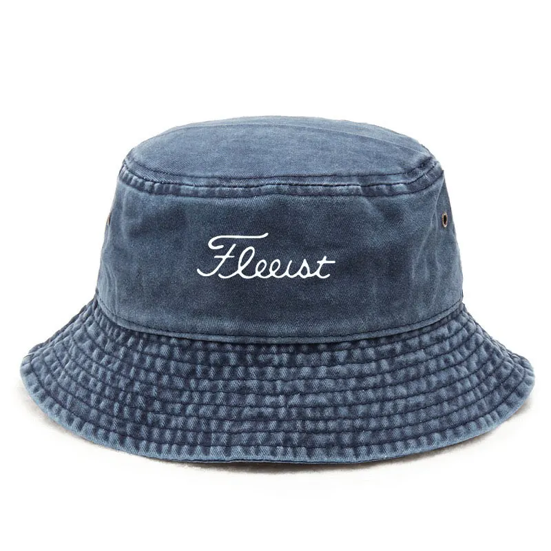 Vintage Washed Bucket Hat Fish Logo Sun Protection Outdoor Casual Hat for Men Women Bucket Hats