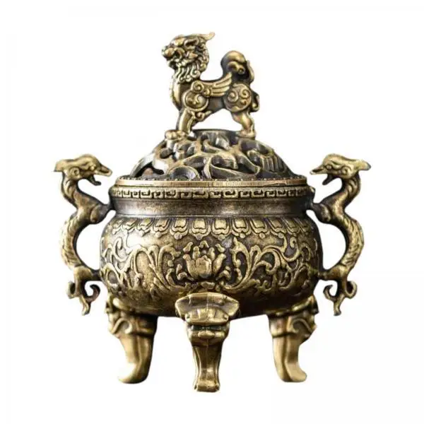 Mini Censer Handmade Brass Incense Holder Traditional Chinese Tripod for Incense Sticks and Cones