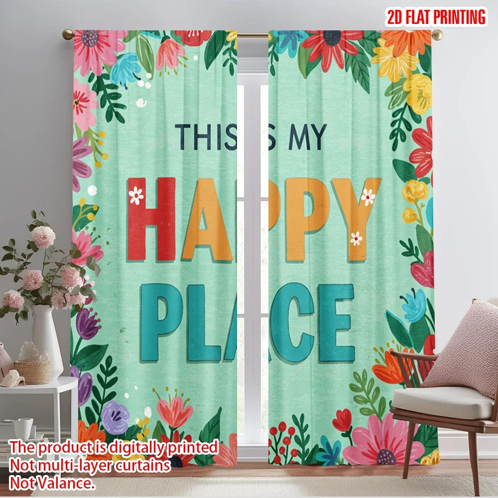 

2pcs 2D flat printing Party Curtains This Is My Happy Place 100% Polyester Fabric Without Electricity Festive Wall Decor for