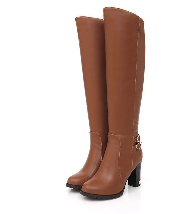 Shoes Lady Boots Round Toe Sexy Thigh High Heels High Sexy Zipper Plush Rubber Over-the-Knee Knee High Rock Stiletto Large Size