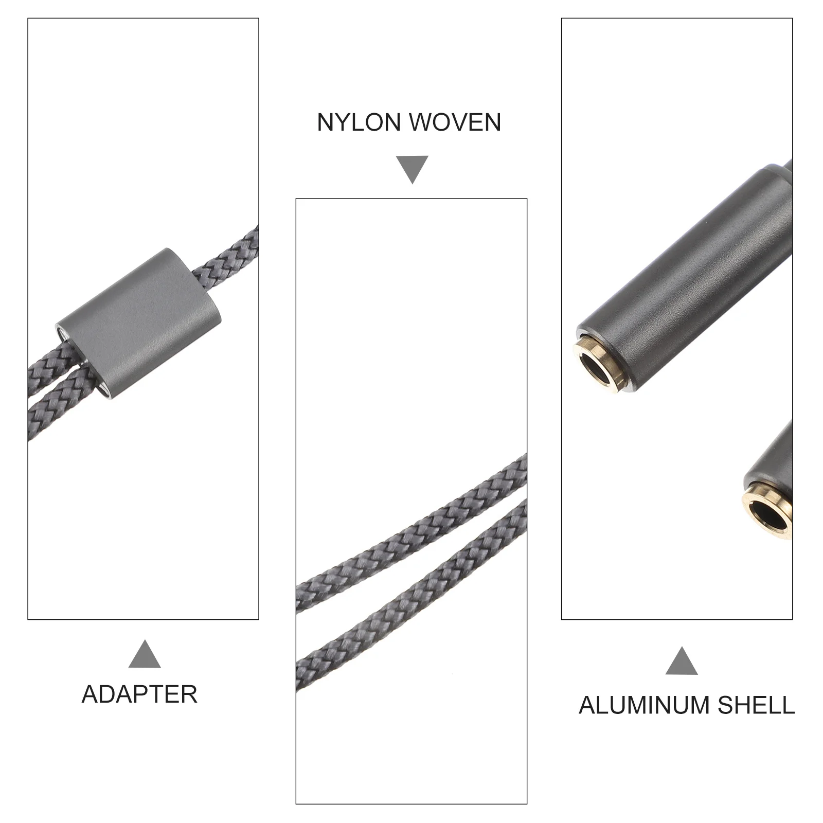 

2pcs Audio Line Splitter Cable Adapter Double Aluminum Shell 3.5mm Nylon Woven Durable Anti corrosive Environmental Friendly
