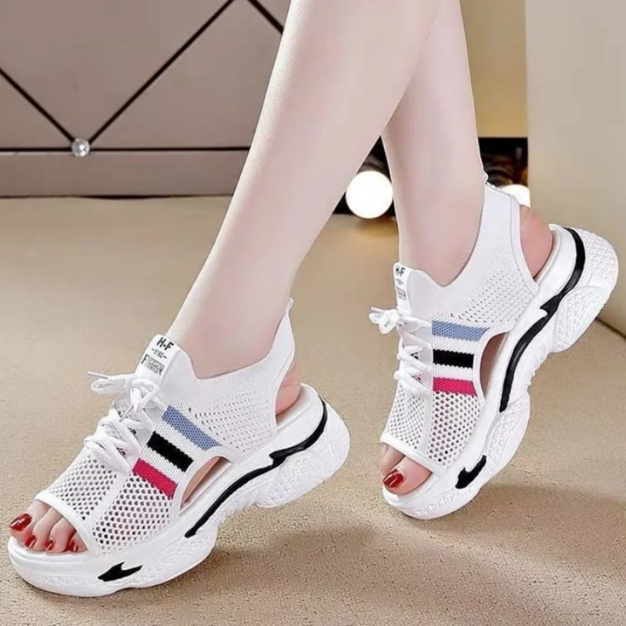 Zapatos Mujer 2024 Tendencia Women\'s Mesh Cloth  Platform Sandalias Fish Mouth Sandals Women Comfortable Summer Sandalias Planas