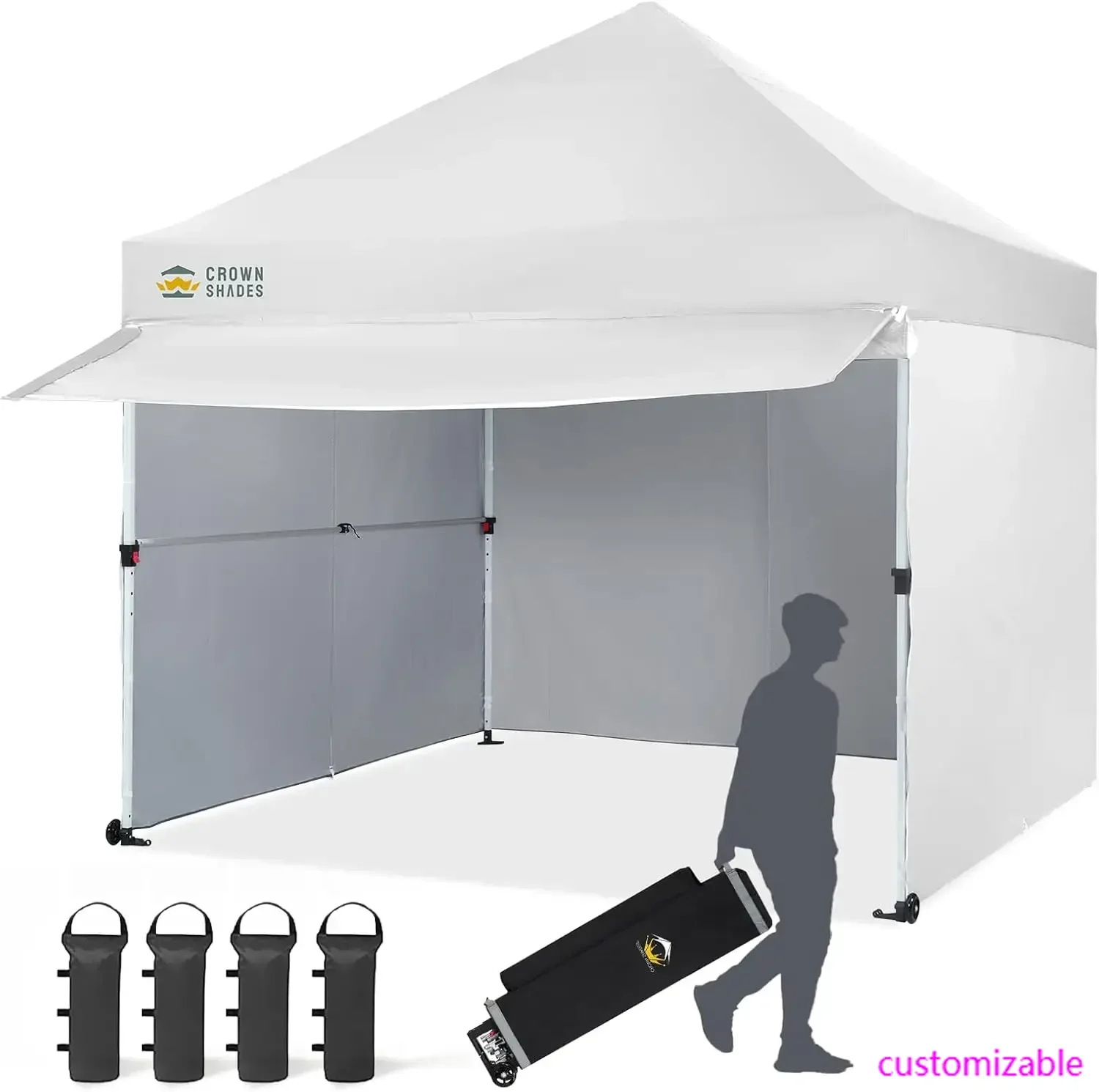 

10x10 Pop Up Canopy Tent with 4 Sidewalls, Instant Commercial Tent with 1-Person Setup Patended , 400D Silver Coated Fabric