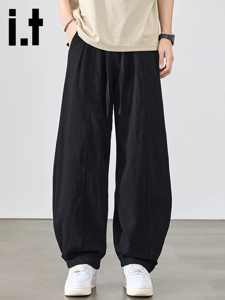 

Izzue Trendy Brand Men's Loose Wide Leg Cotton Casual Pants Straight Blade Design Comfortable Breathable Autumn New Arrival