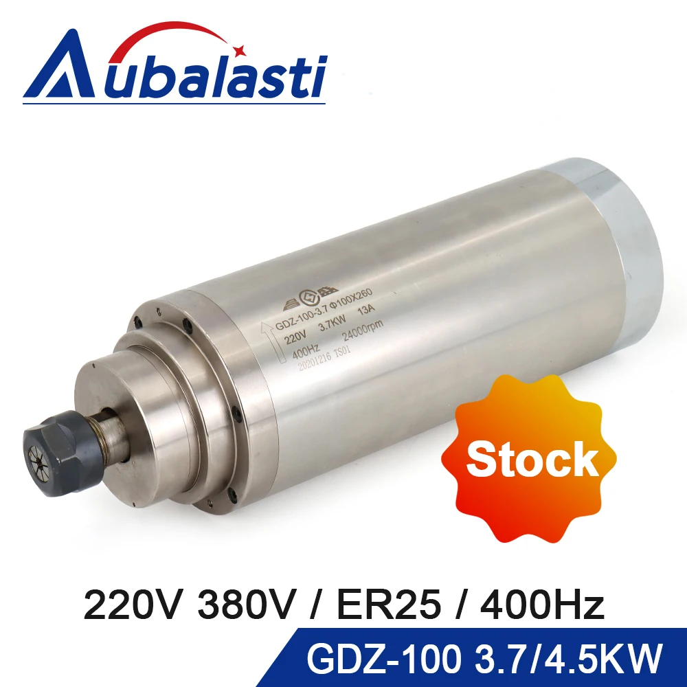 Aubalasti 3.7KW 4.5KW Water Cooled Spindle Motor 220V 380V ER20 100x260mm 24000rpm For CNC Engraving Milling Machine GDZ-100