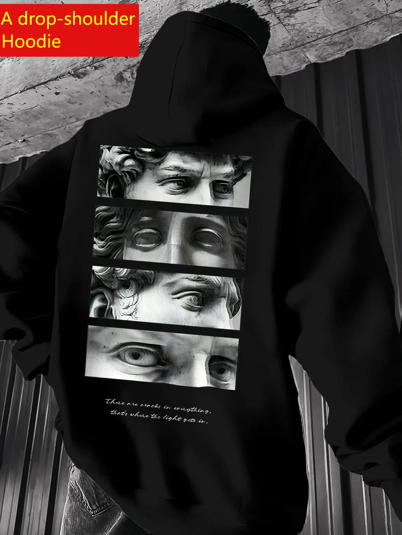 Men Gypsum Style Inspirational English Print Drop Shoulder Hoodie Elastic Polyester Pullover Casual Streetwear Top S-3XL