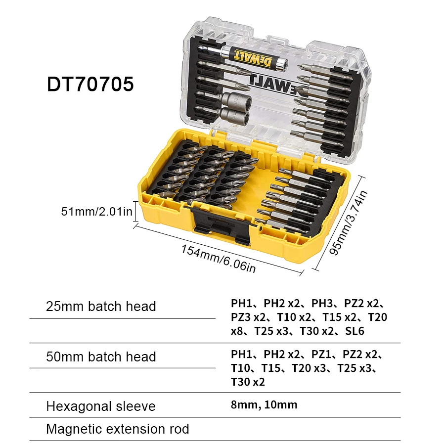 DEWALT DT70705 40-Piece Multi-Purpose Impact Screwdriver Bit Set with Hard Case Driver Bit Set Power Tool Accessories