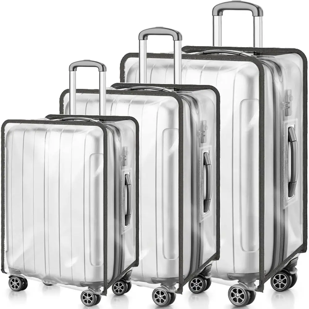 

3-Piece Clear PVC Suitcase Cover Set, Waterproof and Dustproof Protectors for 20, 24, 28 Luggage