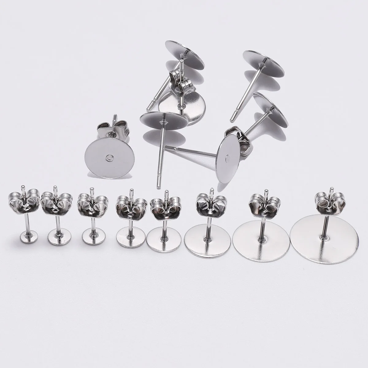20-100Pcs/Lot 3-12mm Stainless Steel Blank Earring Stud Posts With Earring Backs  Base Pins for DIY Jewelry Making Supplies