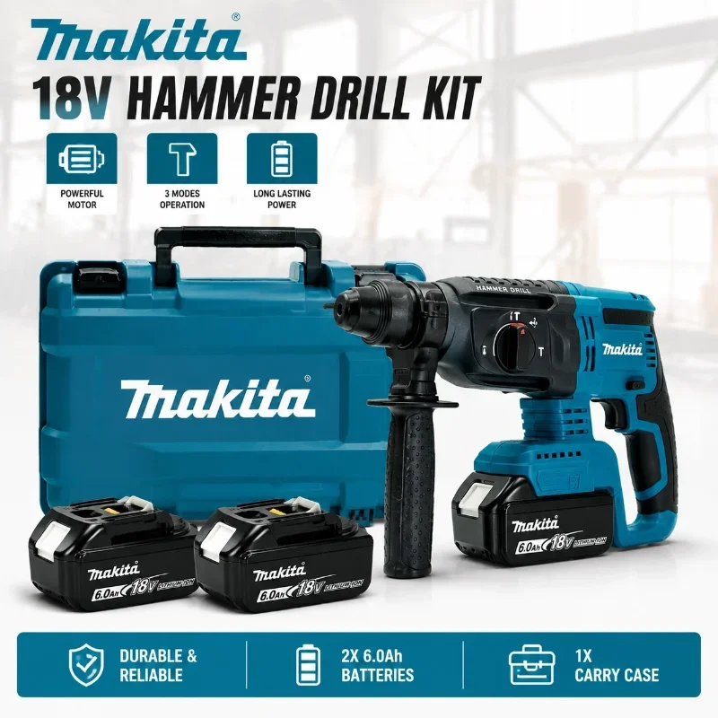 Original Makita DHR242 18V LXT Bürstenloser Akku-Bohrhammer SDS-PLUS 24mm, Niedrige Vibration 13,5m/s², 3-Modus-Kombihammer für Betonbohrungen, Europa-Lager Schneller Versand