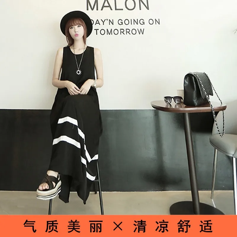 Lady Elegant Women Sexy Dress O-Neck Striped Sleeveless Slim Maxi Dress High Stretch Robe Spring Summer Thin Long Dress Vestidos