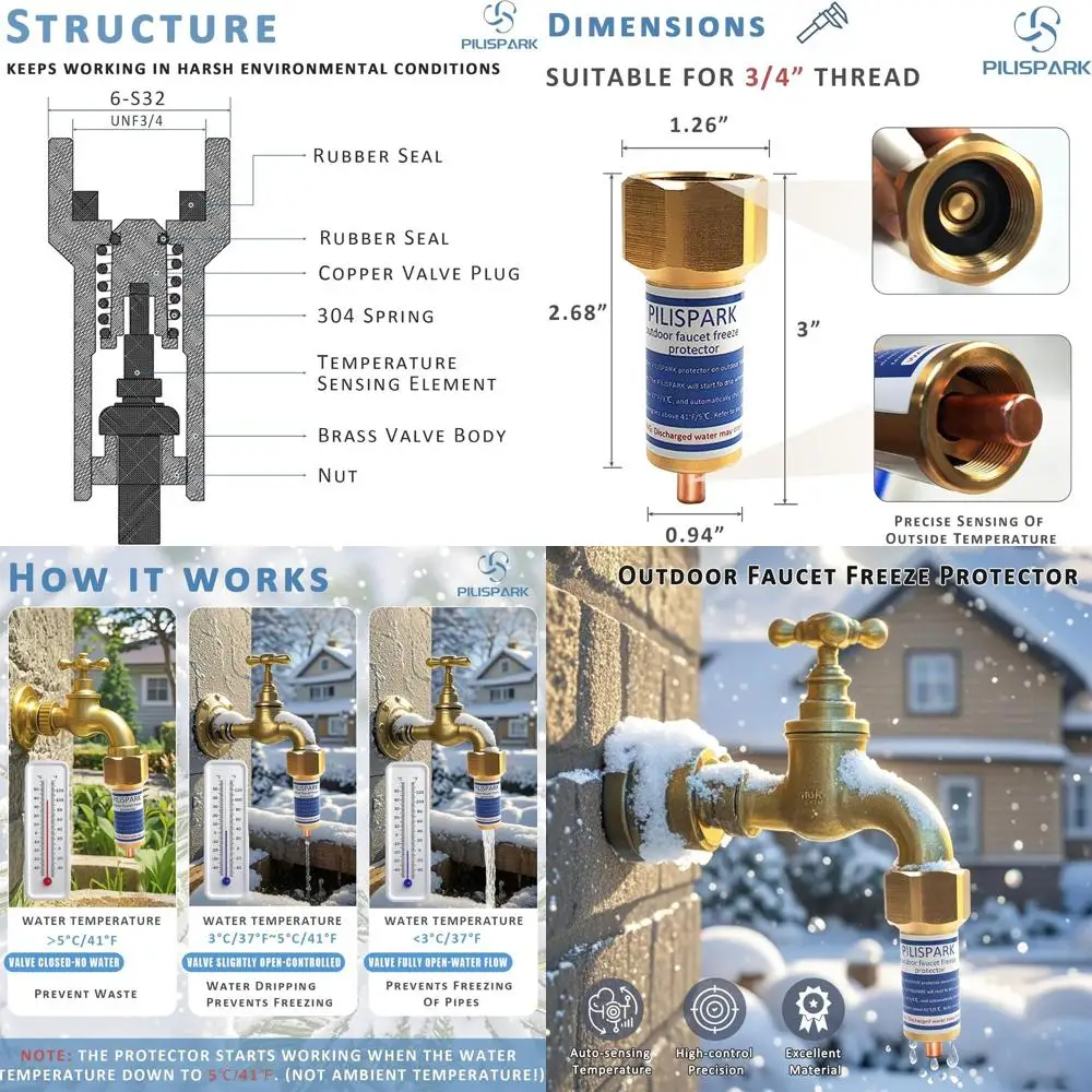 

Winter Outdoor Faucet Freeze Protection Kit, Brass Cover for 3/4-Inch Threads, Designed to Prevent Freezing