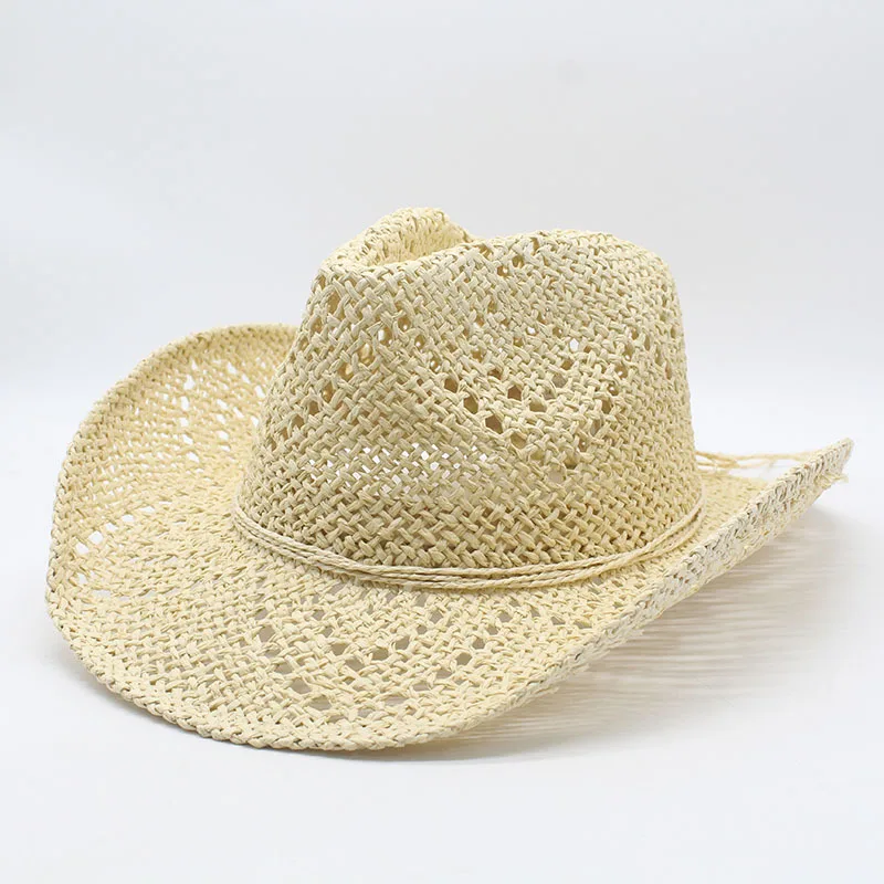 

Unisex Summer Breathable Straw Hat - Simple Woven Hollow Out Cowboy Style Sun Hat (56-58cm)