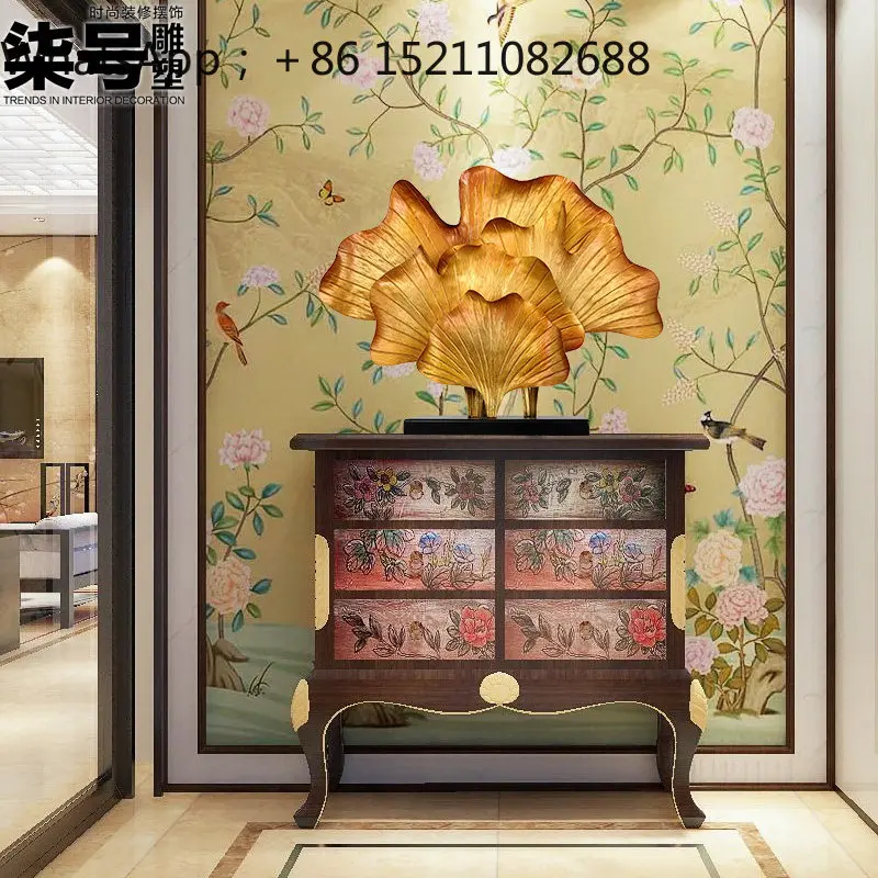 LLY Ginkgo Biloba Metal Sculpture Crafts Hotel Sales Office Model Room Living Room Desktop Entrance Ornament