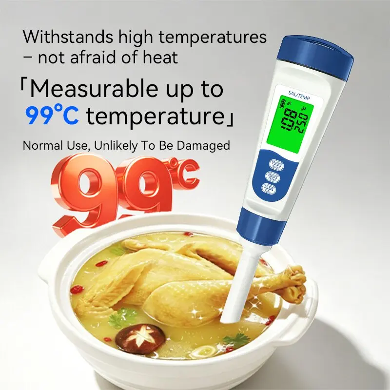 Intelligent Portable Salinity Detector LCD Backlit Display Auto Calibration Salt Concentration Tester With Memory Function