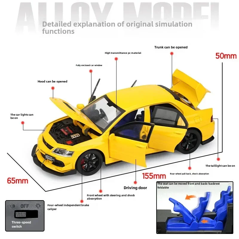 Mitsubishi EVO Alloy Car Model Sound and Light Children's Toy Simulation 1/32 Vehicle Birthday Gift Collection Miniature Voiture