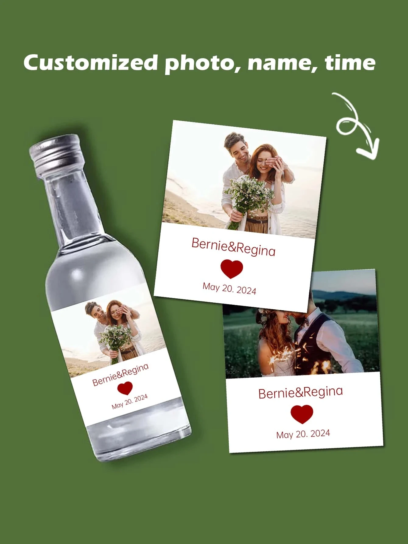 16 قطعة صور مخصصة زجاجة النبيذ تسميات زوجين اسم تاريخ ملصقات ديكور الزفاف هدايا له أمي أبي عيد الحب #1