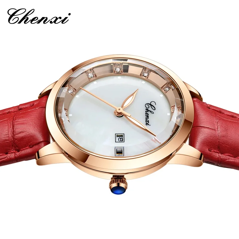 CHENXI 317 reloj de cuarzo a la moda para mujer, calendario luminoso Simple, correa de cuero resistente al agua, relojes elegantes para mujer, reloj para mujer
