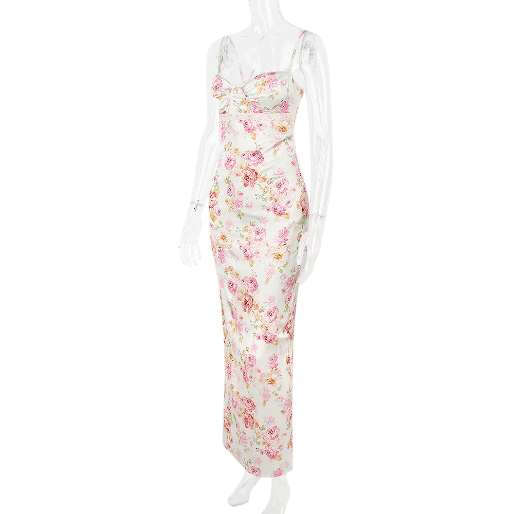 Fashionable European Style Women's Floral Printed Dress Sexy Open-Back Tank Dress Summer New 2025 Slimming Effective Silhouette