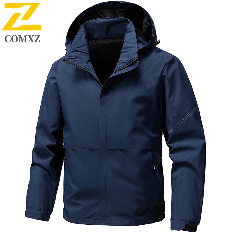 

Men Outdoor Casual Sports Jacket Spring Autumn Waterproof Windproof Coat Detachable Hood Lightweight Hiking Trekking Softshell