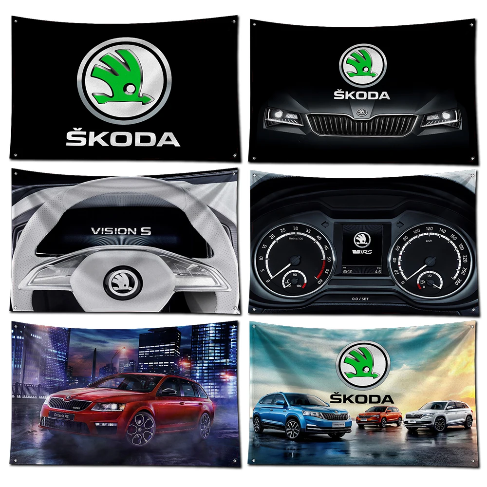 3x5 Ft Car S-skodas Flag Polyester Digital Printing Banner for Garage Wall Art Out Door Decoration With Brass Grommets