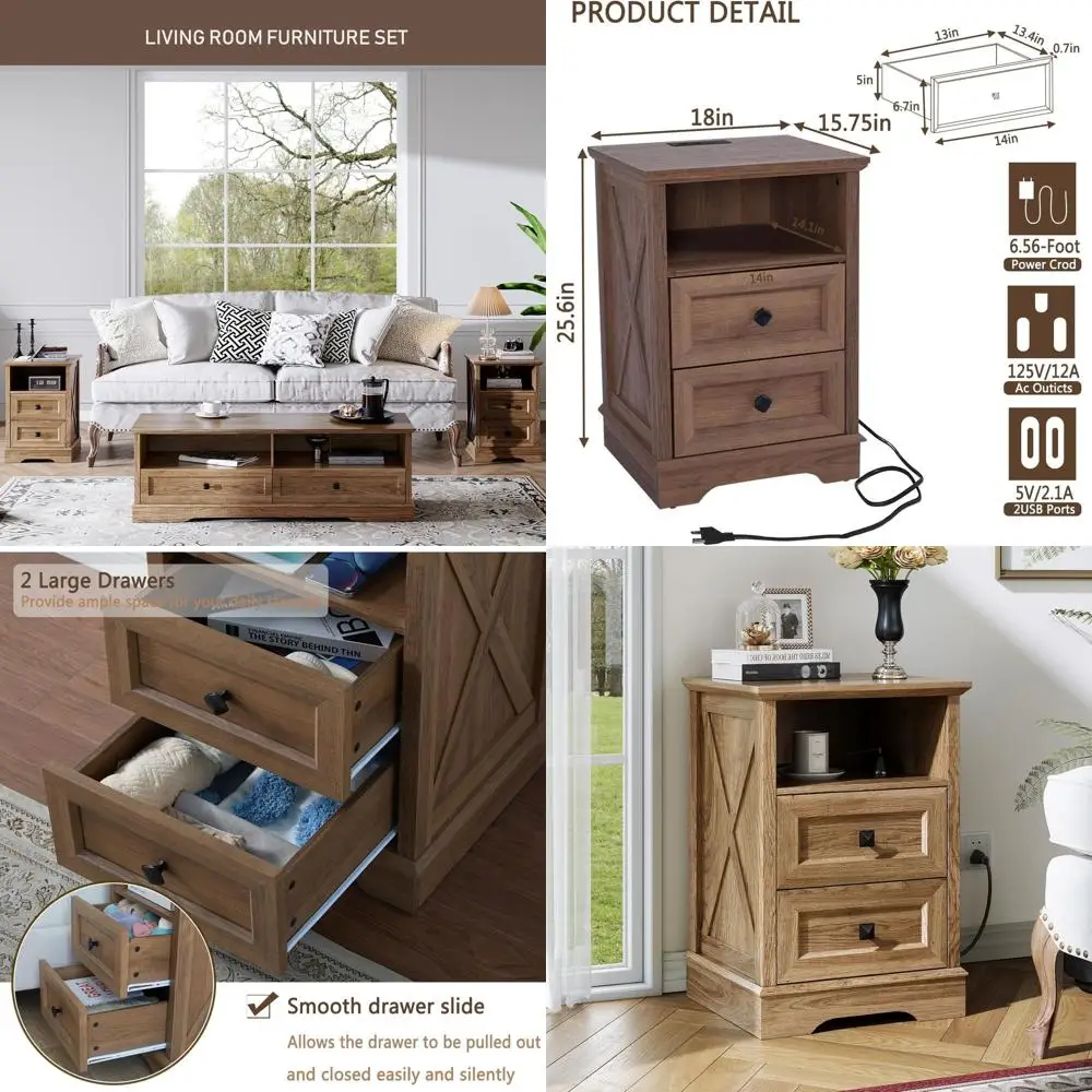 

Contemporary Oak Bedroom Furniture Set with Charging Station for Small Spaces