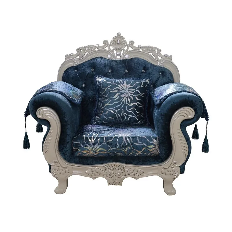 

European blue flannel fabric sofa 123 combination light luxury simple European small apartment solid wood carving three-person