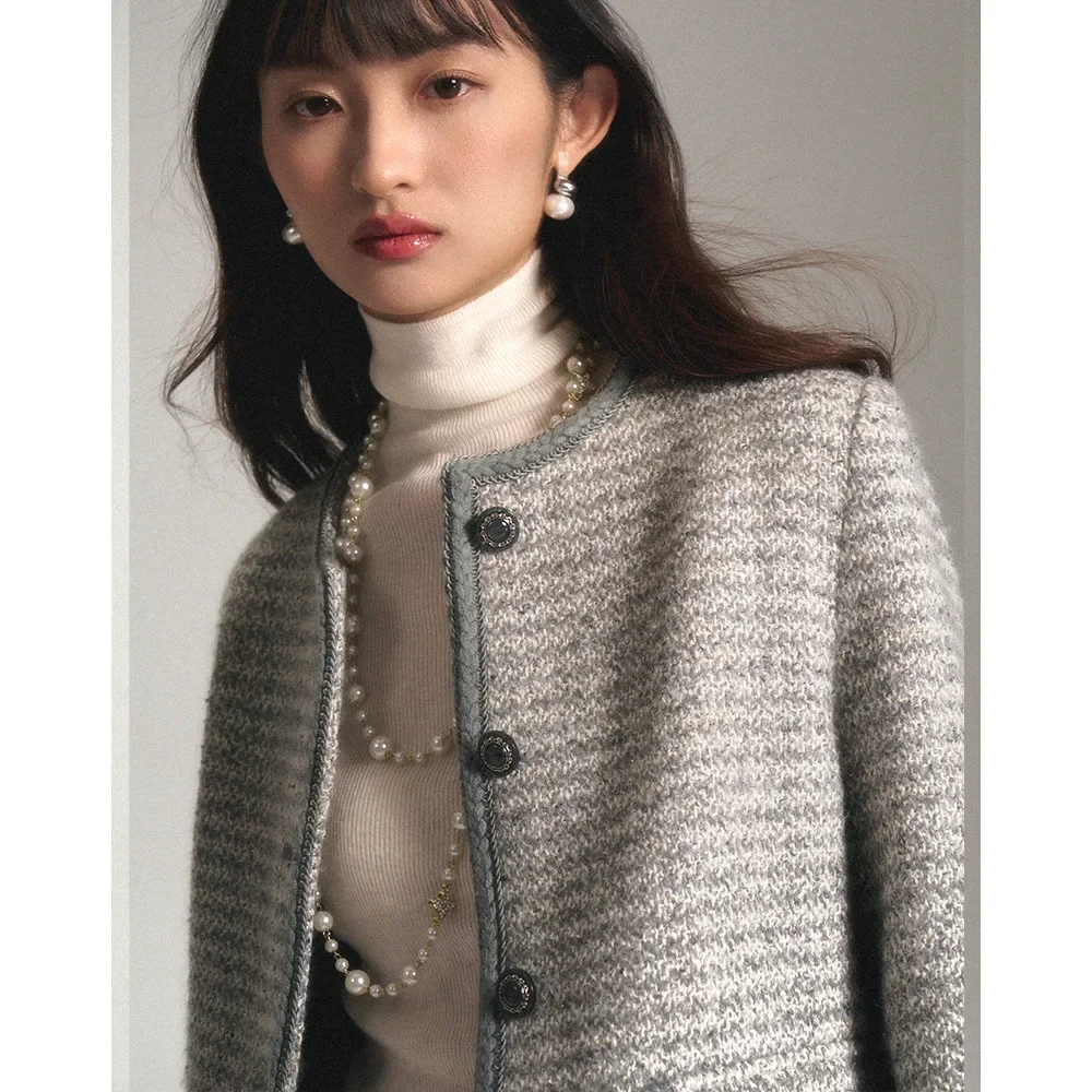 

Autumn new French retro celebrity style high-end gray wool small fragrant top jacket women