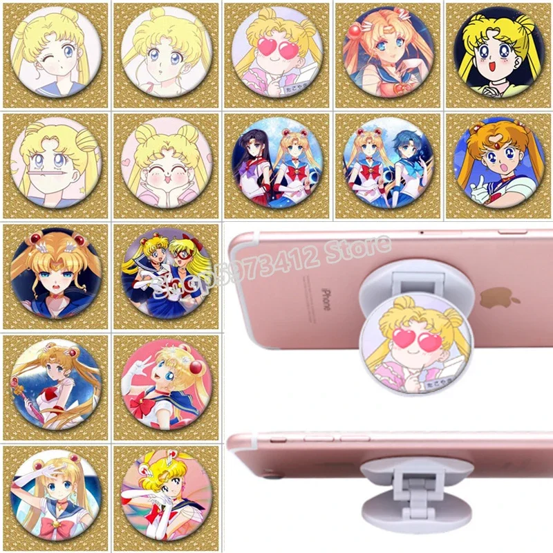 Soporte para teléfono con dibujos de Sailor Moon, anillo de guerrero, Airbag, soporte plegable para teléfono móvil, regalo pequeño, accesorios para teléfono móvil