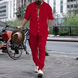 Camisa y pantalones de botón de una sola fila a rayas para hombres, traje deportivo informal de moda, cuello levantado, otoño explosivo