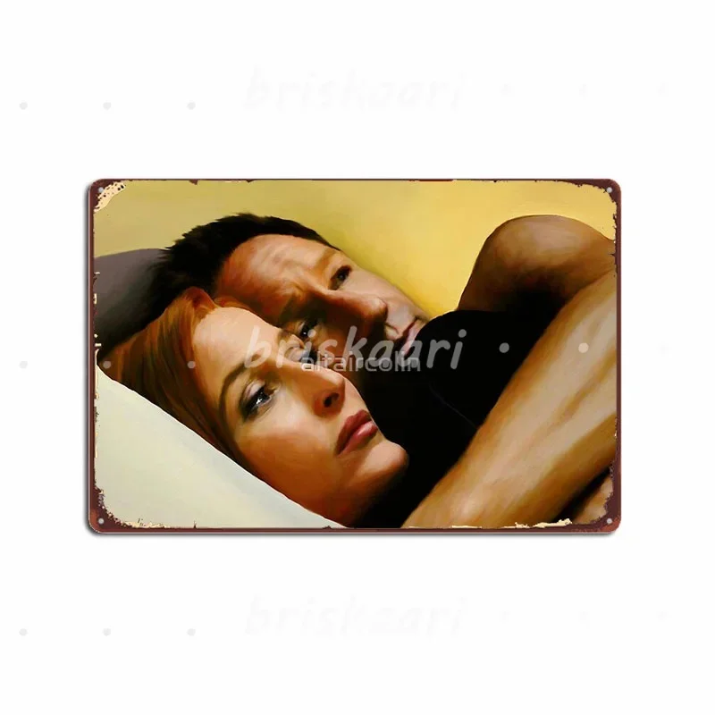 Mulder Scully In Bed Oil Color Painting Metal Signs Club Living Room Plaques Design Metal Posters