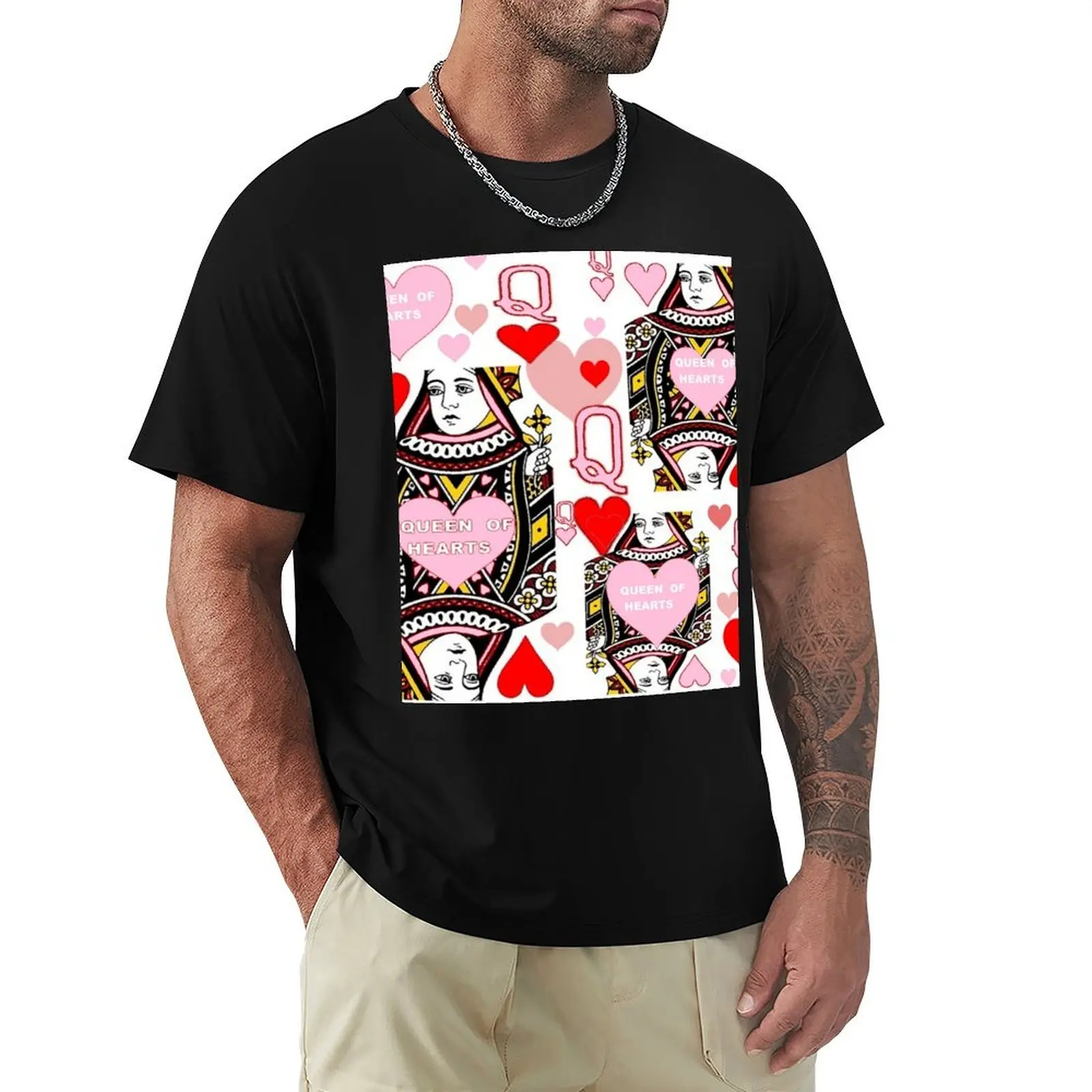 

RED & PINK QUEEN OF HEARTS CASINO ART T-Shirt Anime t-shirt rapper graphic tees plain black t shirts men