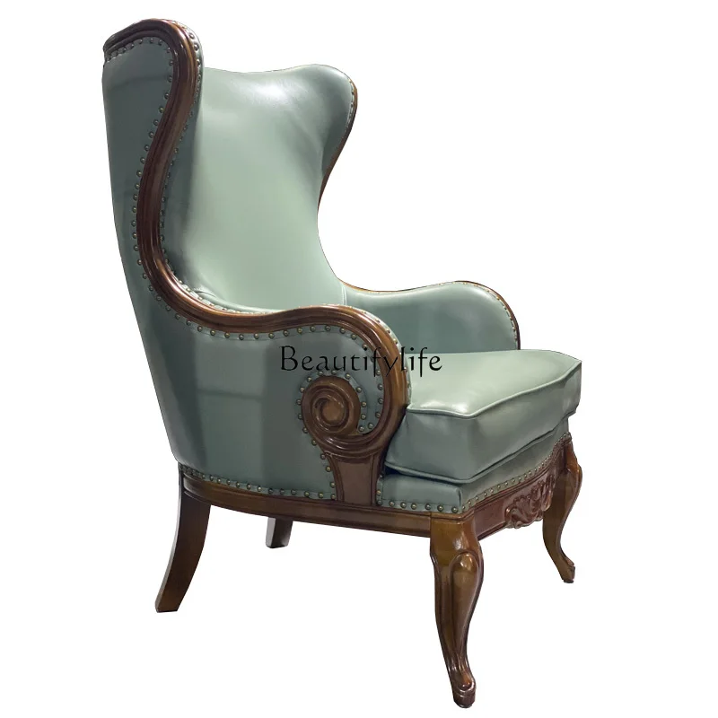 

American solid wood leisure chair living room single leather sofa chair